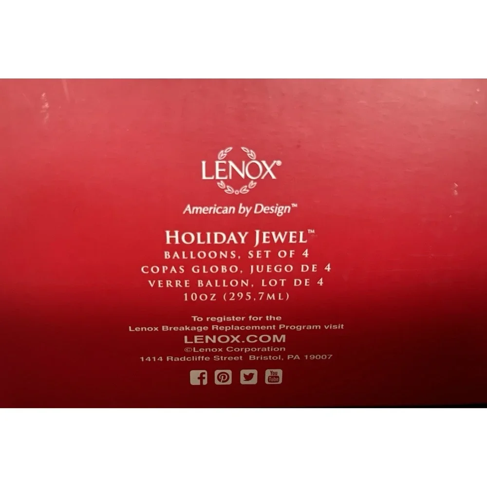 Lenox Holiday Jewel Balloon Wine Glasses-10oz-Set Of 3 [NEW‎ IN BOX}